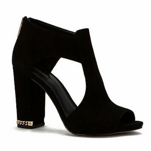 Michael Kors Sabrina Open Toe Shoes Black Suede Block Heel Bootie sz 6.5M